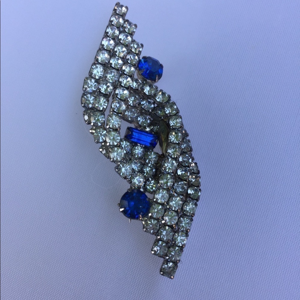 1920’s Art Deco Rhinestone Brooch Pin Blue Vintage